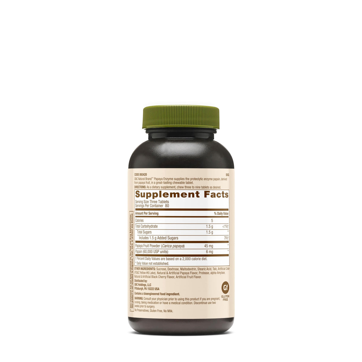 GNC Natural Brand Papaya Enzymes – يدعم وظيفة الجهاز الهضمي الصحية – 240 قرصًا