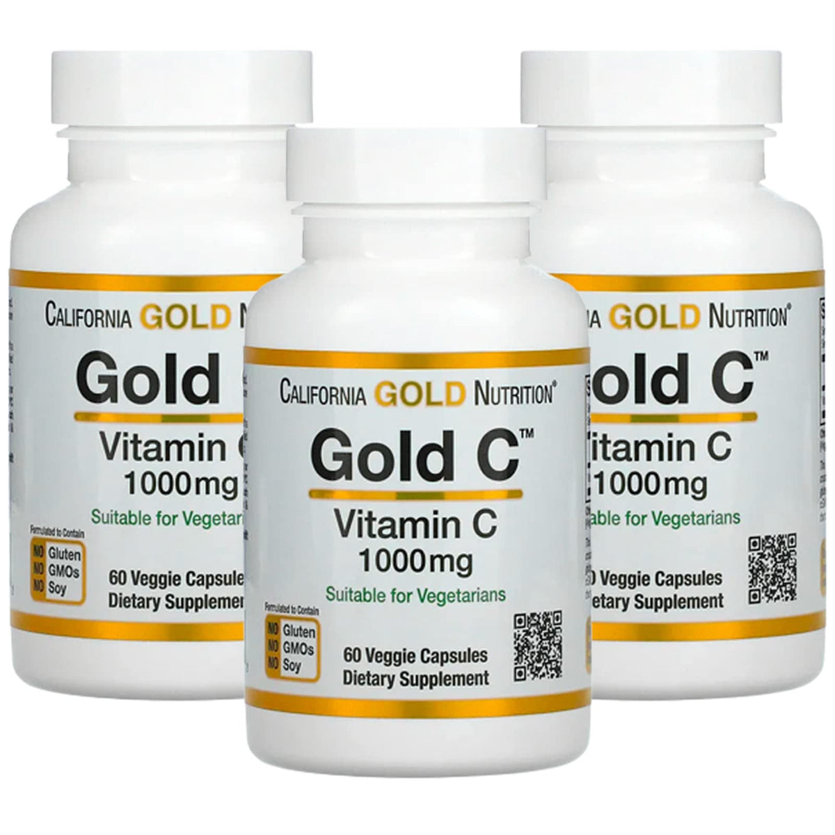 Gold C من California Gold Nutrition - فيتامين سي عالي النقاوة USP بتركيز 1000 ملجم | 60 كبسولة نباتية (عبوة من 3) - دعم المناعة، نباتي، خالي من الجلوتين