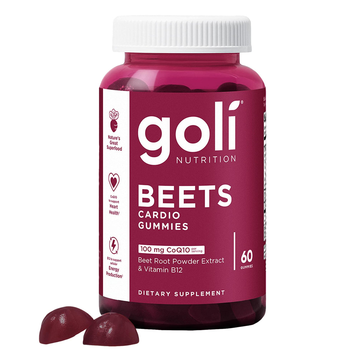 Goli Beets Cardio Gummy - 60 Count, 100mg CoQ10 & Beet Root Extract | Vegan, Gluten-Free, Non-GMO