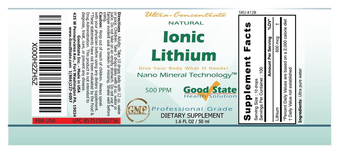 Good State Liquid Ionic Lithium Ultra Concentrate - 10 drops = 500 mcg - 100 servings per bottle