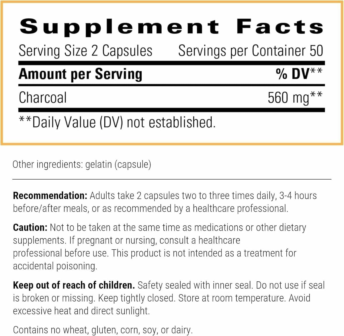 Integrative Therapeutics Activated Charcoal - Digestive & Gut Health Supplement* - Gastrointestinal Support* - Gluten-Free & Dairy-Free - 100 Capsules (50 Servings)