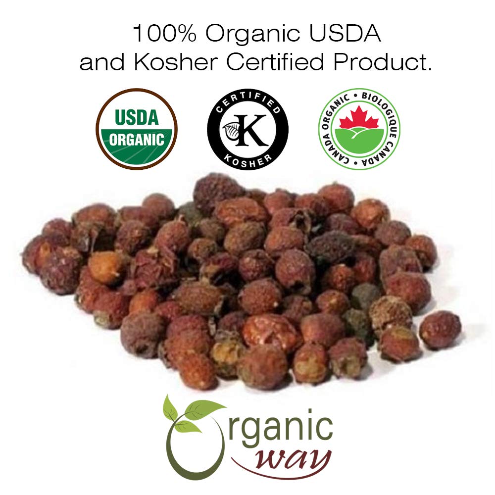Organic Way Bacche di Biancospino Tagliate e Setacciate (Crataegus monogyna) - Raccolta Spontanea Europea | Certificato Biologico e Kosher | Vegano, Non OGM e Senza Glutine | Certificato USDA | Origine Albania | 1/2 libbra (8 oz)