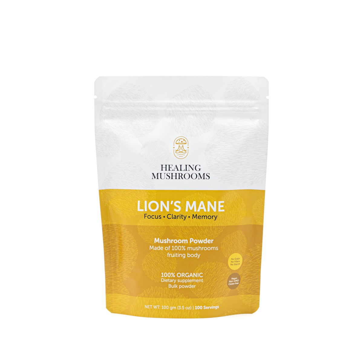 Healing Mushrooms Lion's Mane Pure Powder β Brain Superfood for Clarity, Memory & Focus (100 g)