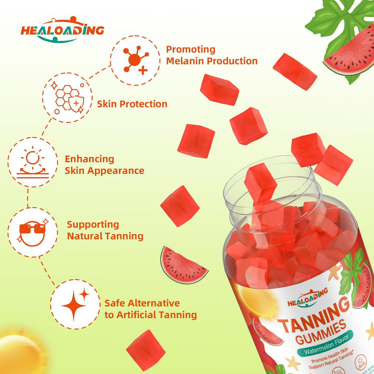 HEALOADING علكة تسمير البشرة للكبار | أستازانتين، لايكوبين وزنك