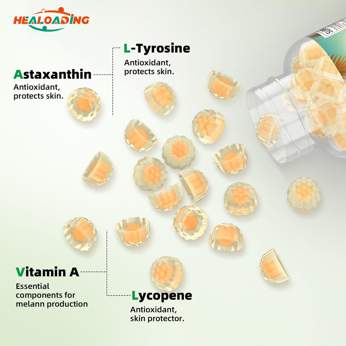 HEALOADING Tanning Gummies for Women – Daily Astaxanthin & Vitamin A for Natural Melanin Boost