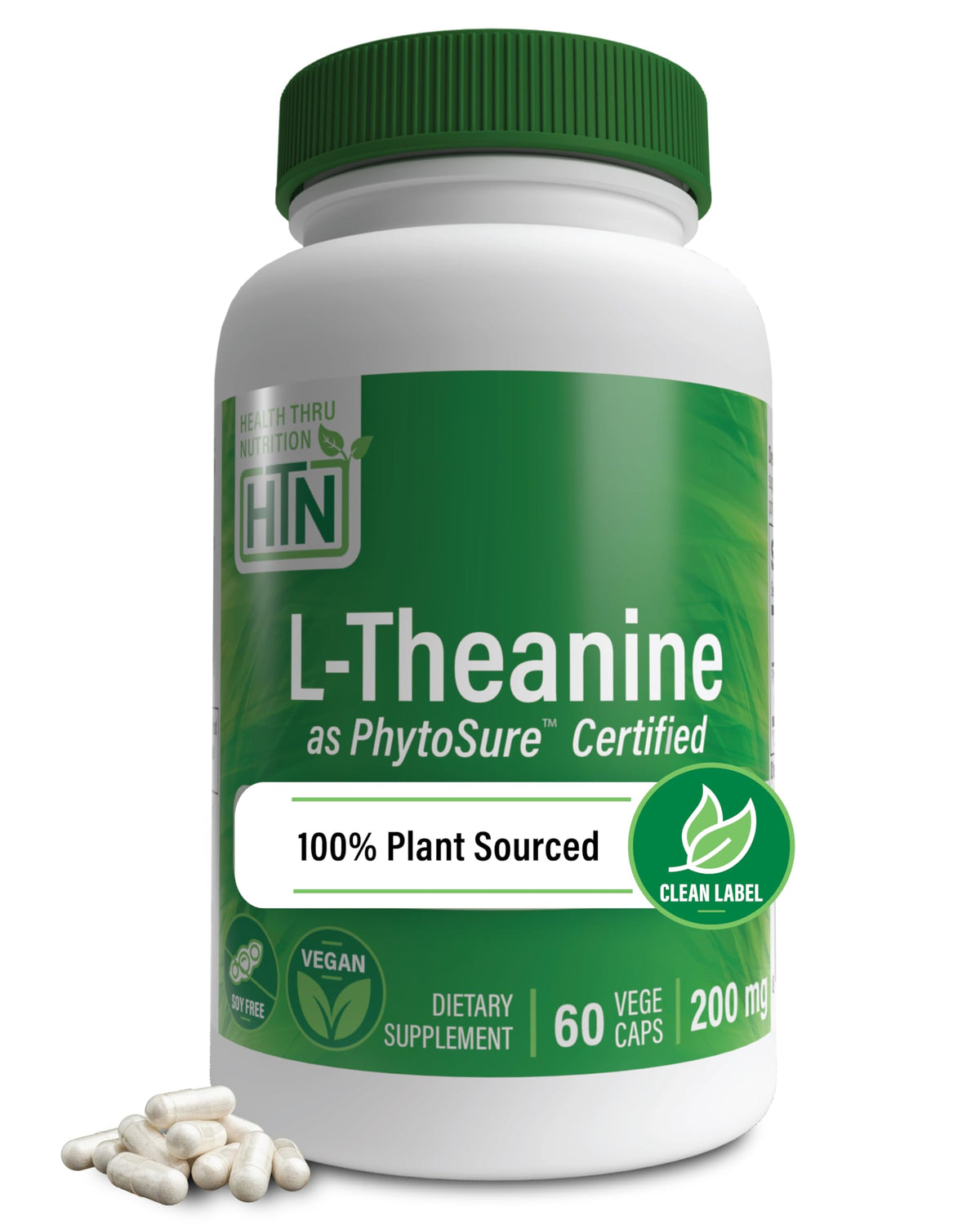 Health Thru Nutrition إل-ثيانين 200 ملجم 60 كبسولة نباتية معتمدة من PhytoSure | يدعم الاسترخاء الصحي والتركيز | تم اختباره من طرف ثالث | مكونات نظيفة، غير معدل وراثيًا، خالٍ من الغلوتين والصويا، لا يسبب الحساسية