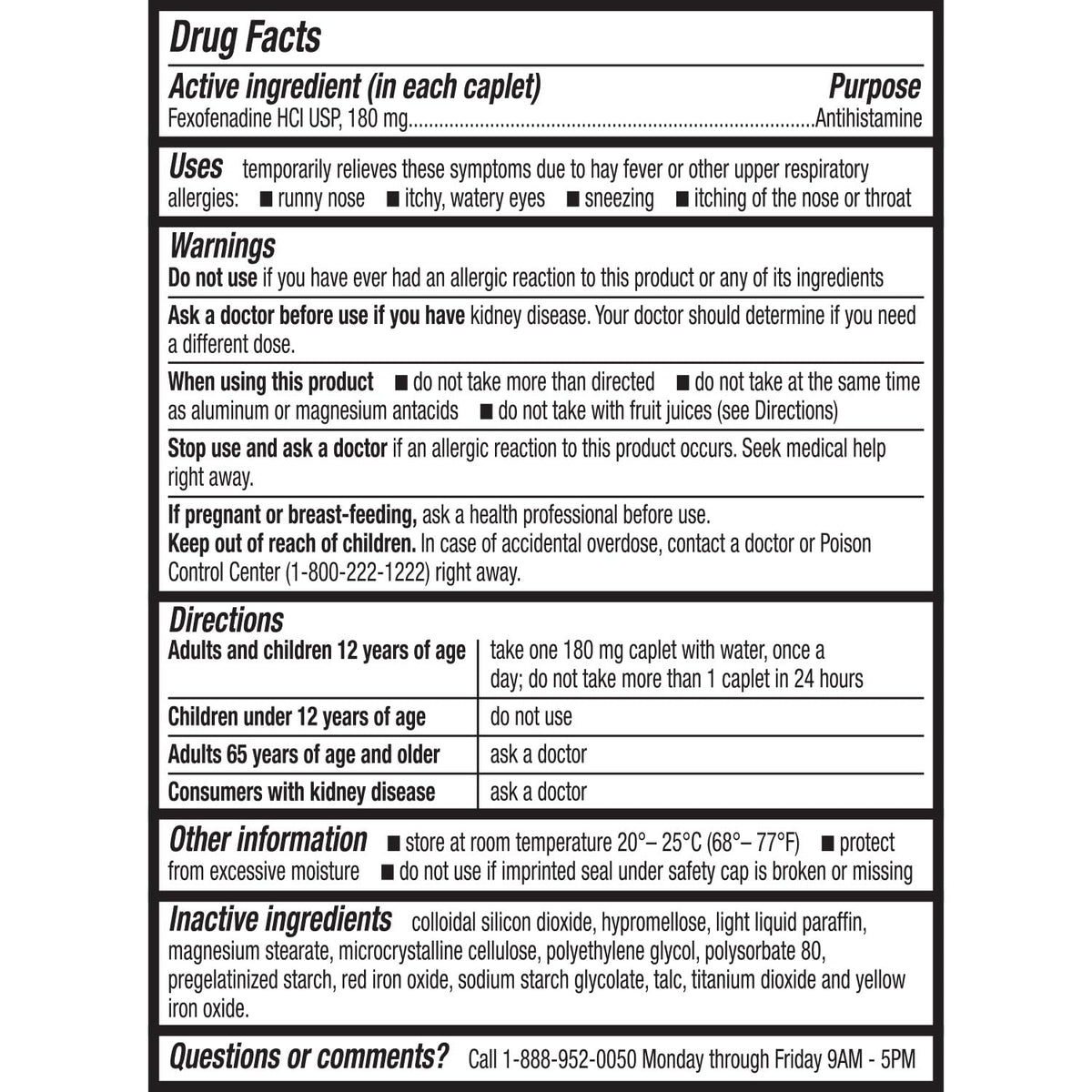 HealthA2Z Allergy Relief - Fexofenadine 180mg | 180 Caplets | 24-Hour Non-Drowsy Antihistamine