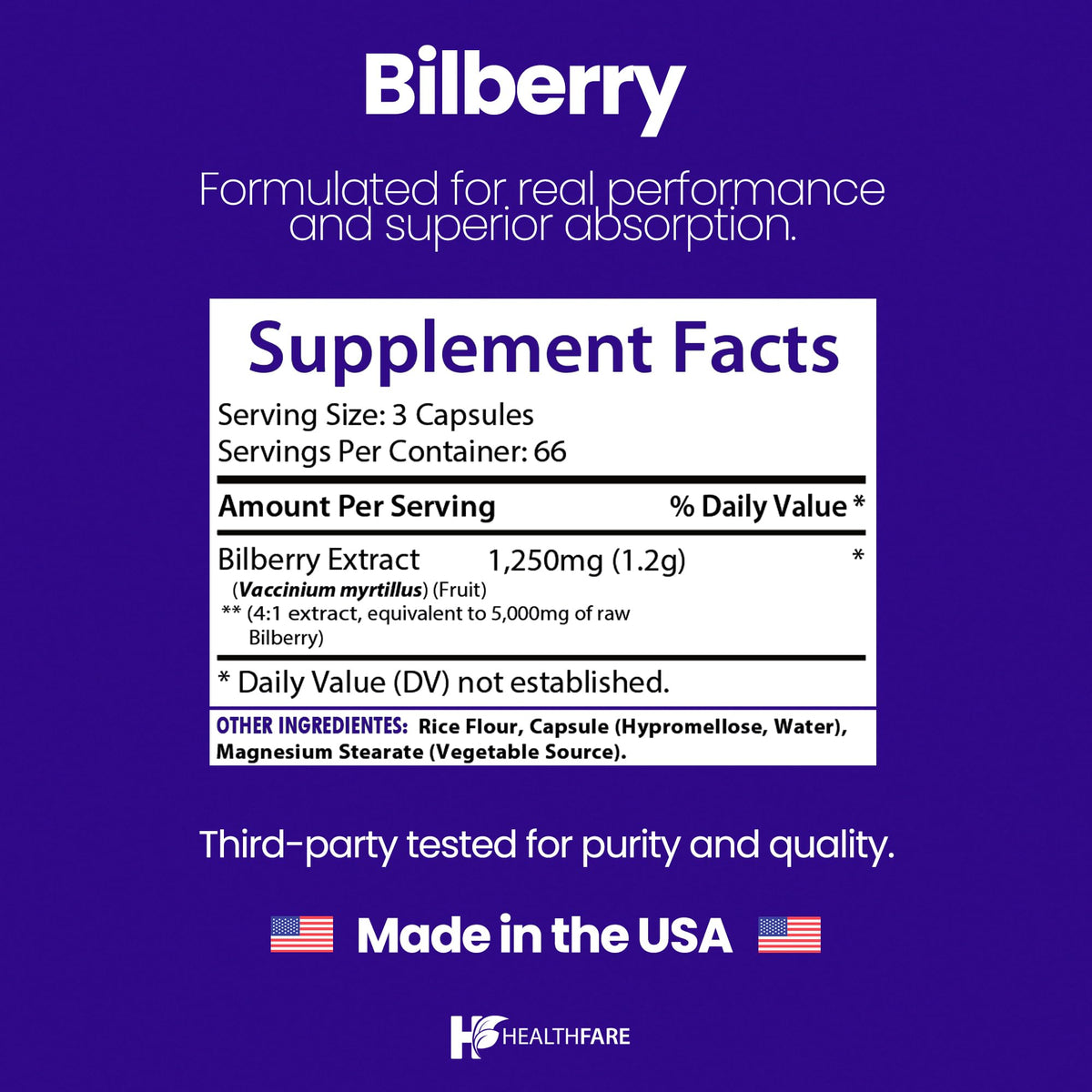 مكمل Healthfare Bilberry لدعم صحة العين - 5000 ملجم خلاصة | لصحة البصر والعين