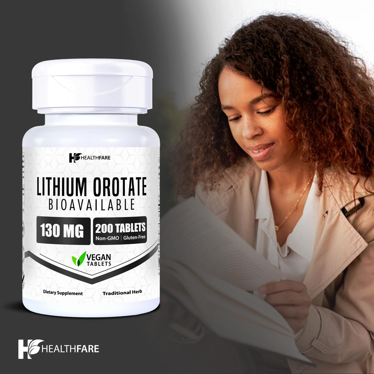 HealthFare ليثيوم أوروتات 130 ملغ | 200 قرص | صنع في الولايات المتحدة الأمريكية