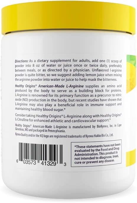 إل-أرجينين من Healthy Origins – صنع أمريكي، غير معدّل وراثيًا، خالٍ من الجلوتين، 10.6 أونصة | دعم العضلات