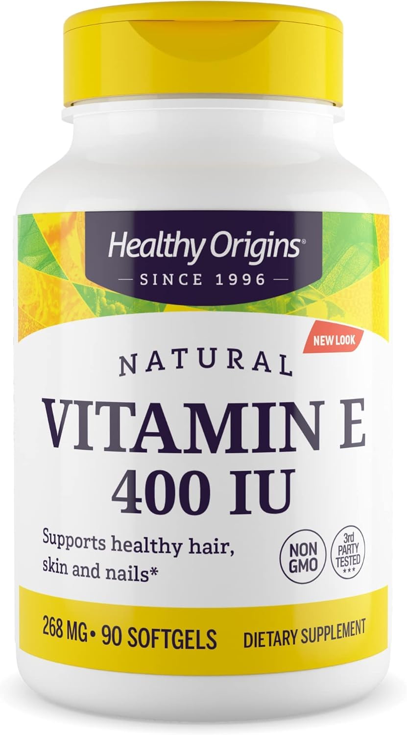 فيتامين هـ 400 وحدة دولية من Healthy Origins – طبيعي، غير معدّل وراثيًا، خالٍ من الغلوتين، 90 كبسولة هلامية