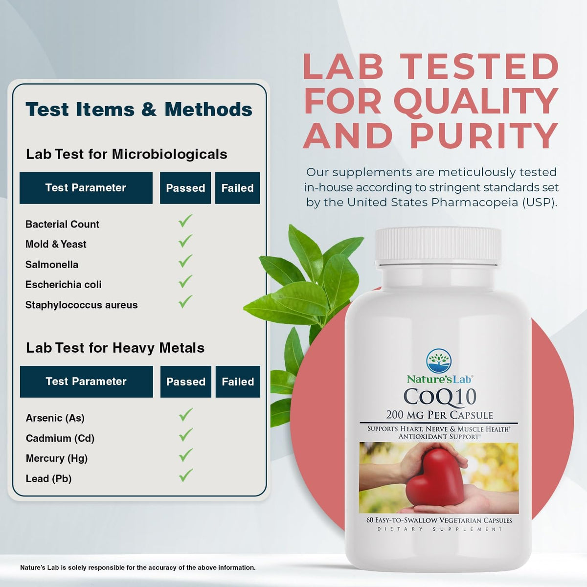 Nature's Lab CoQ10 200mg – يدعم صحة القلب والأعصاب والعضلات* – 60 كبسولة (تكفي شهرين)