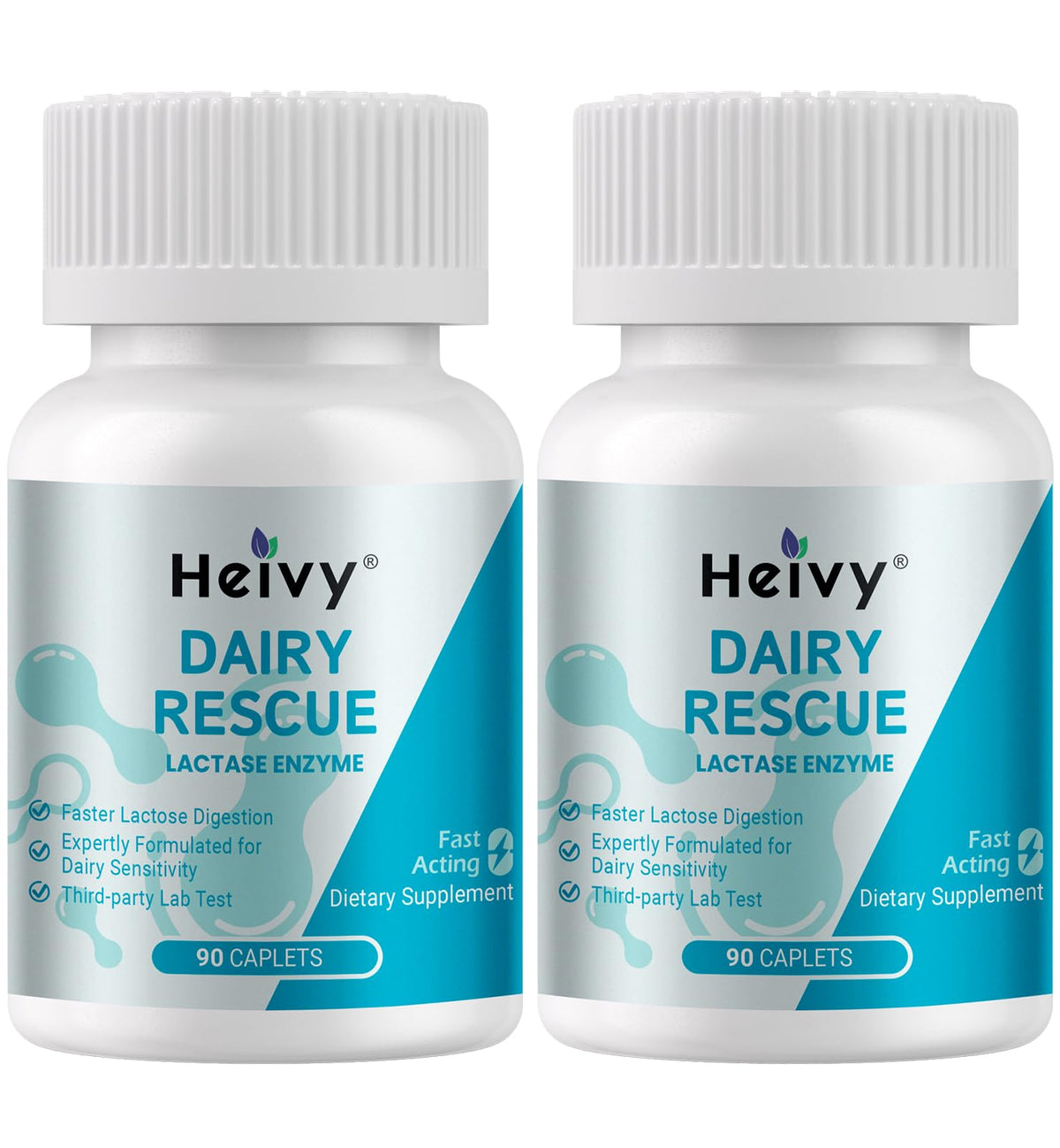 Heivy Lactase Enzyme 3000 FCC Dairy Relief – حبوب لاكتوز سريعة المفعول، 90 كبسولة، صنع في الولايات المتحدة الأمريكية (عبوتان)