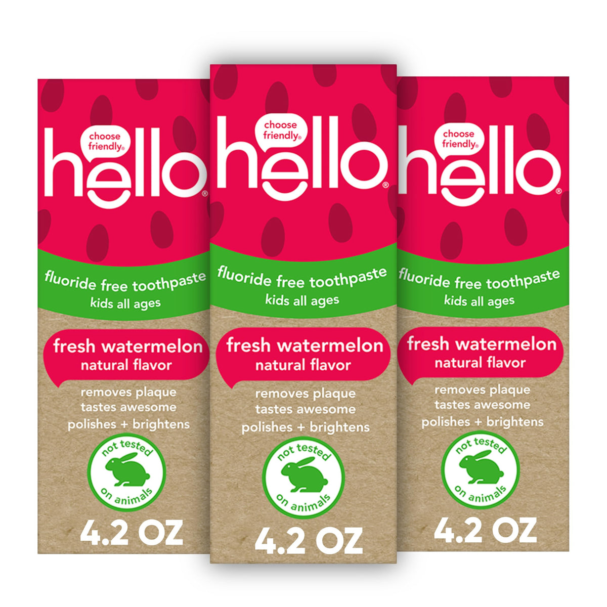 Hello Fresh Watermelon Fluoride Free Kids Toothpaste – 3 Pack, 4.2 oz Tubes