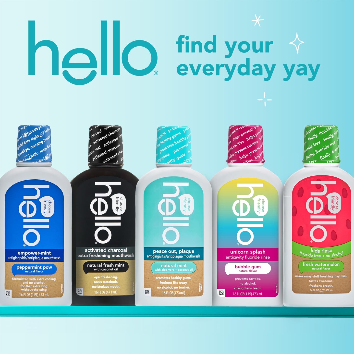 Hello Natural Watermelon Kids Mouthwash - Fluoride Free, Alcohol Free, SLS Free, Vegan (16 oz x3)