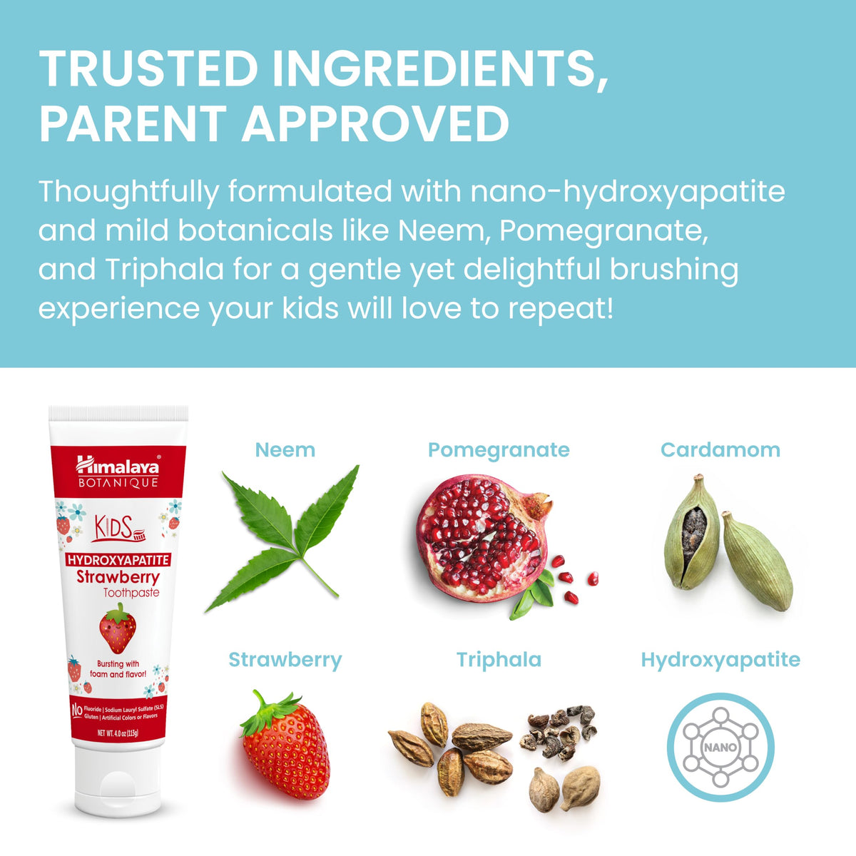 Himalaya Botanique Kids Hydroxyapatite Toothpaste β Strawberry, 4 oz, Fluoride-Free