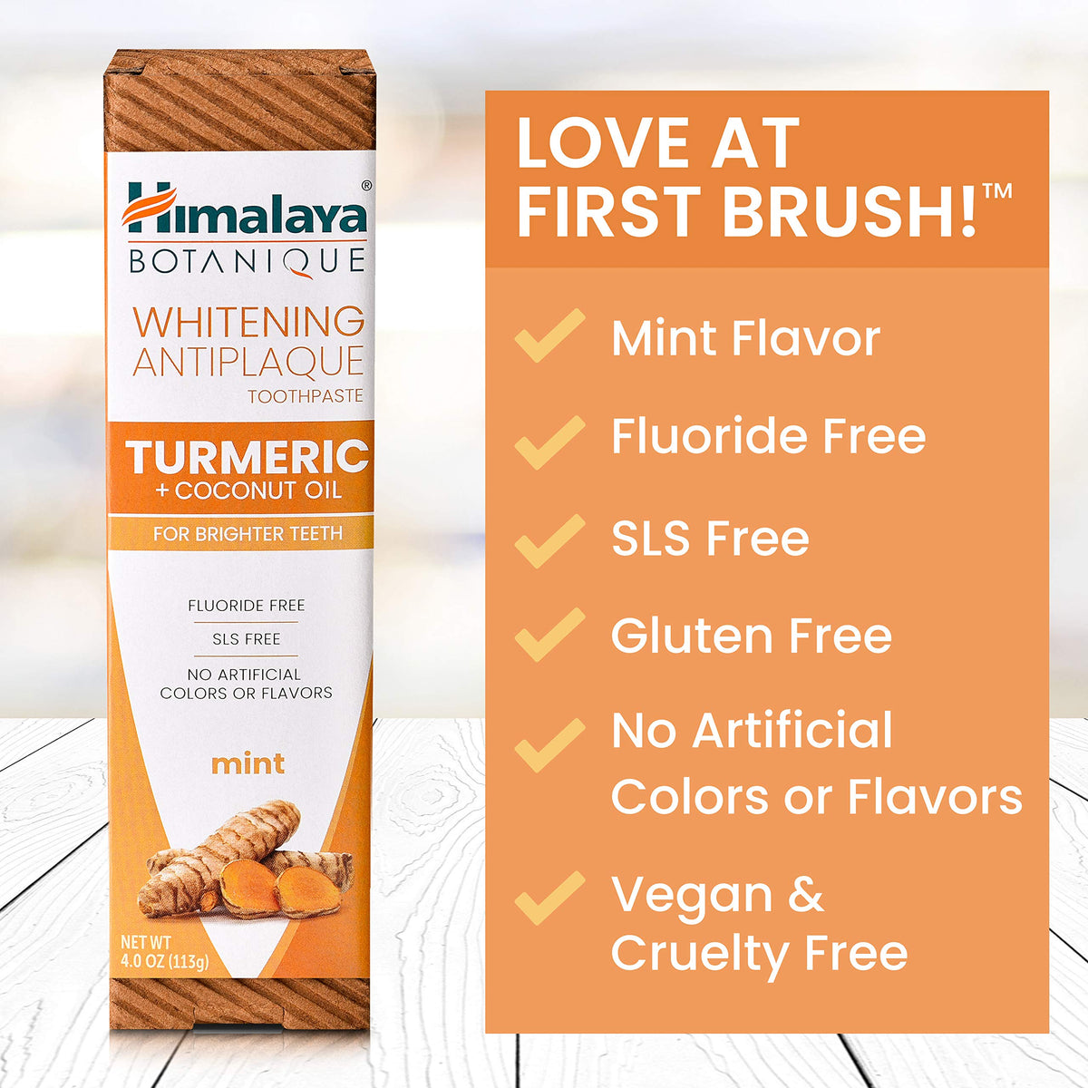 Himalaya Botanique Whitening Antiplaque Toothpaste β Mint, Turmeric & Coconut Oil β Fluoride-Free, Vegan