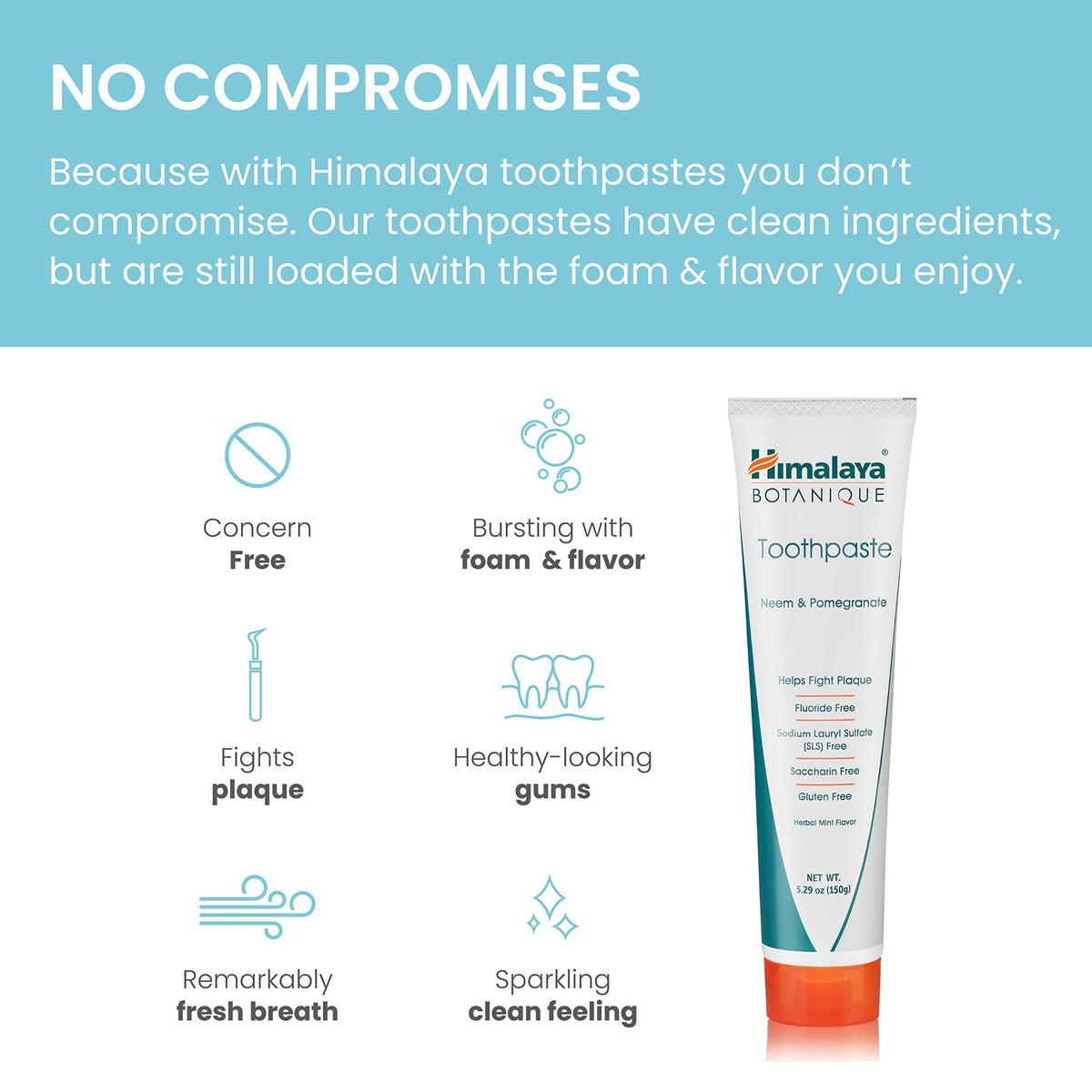 Himalaya Botanique Neem & Pomegranate Toothpaste β Fluoride Free, SLS Free, Vegan, Cruelty Free, Mint Flavor, 5.29 oz, 4 Pack