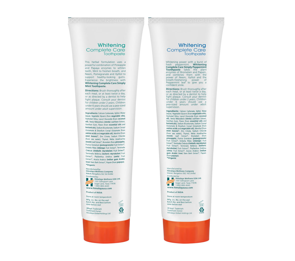 Himalaya Botanique Whitening Complete Care Toothpaste – Mint & Peppermint, Fluoride-Free