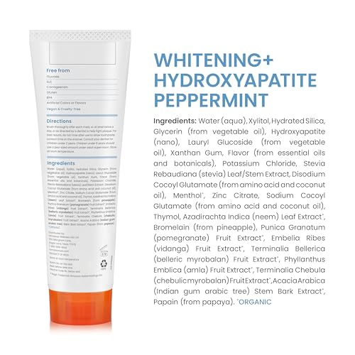 Himalaya Botanique Whitening + Hydroxyapatite Toothpaste β Peppermint, Nano Hydroxyapatite for Remineralization & Enamel Support | Gluten Free, 4 oz, 2-Pack