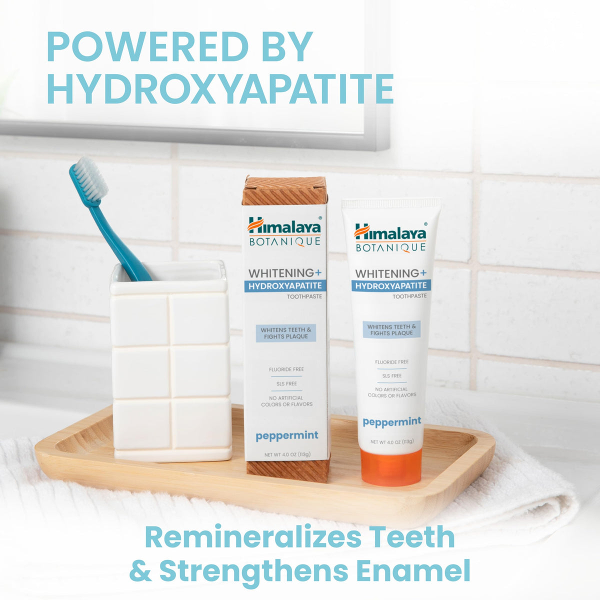 Himalaya Botanique Whitening + Hydroxyapatite Toothpaste β Peppermint, Nano Hydroxyapatite for Remineralization & Enamel Support | Gluten Free, 4 oz, 2-Pack