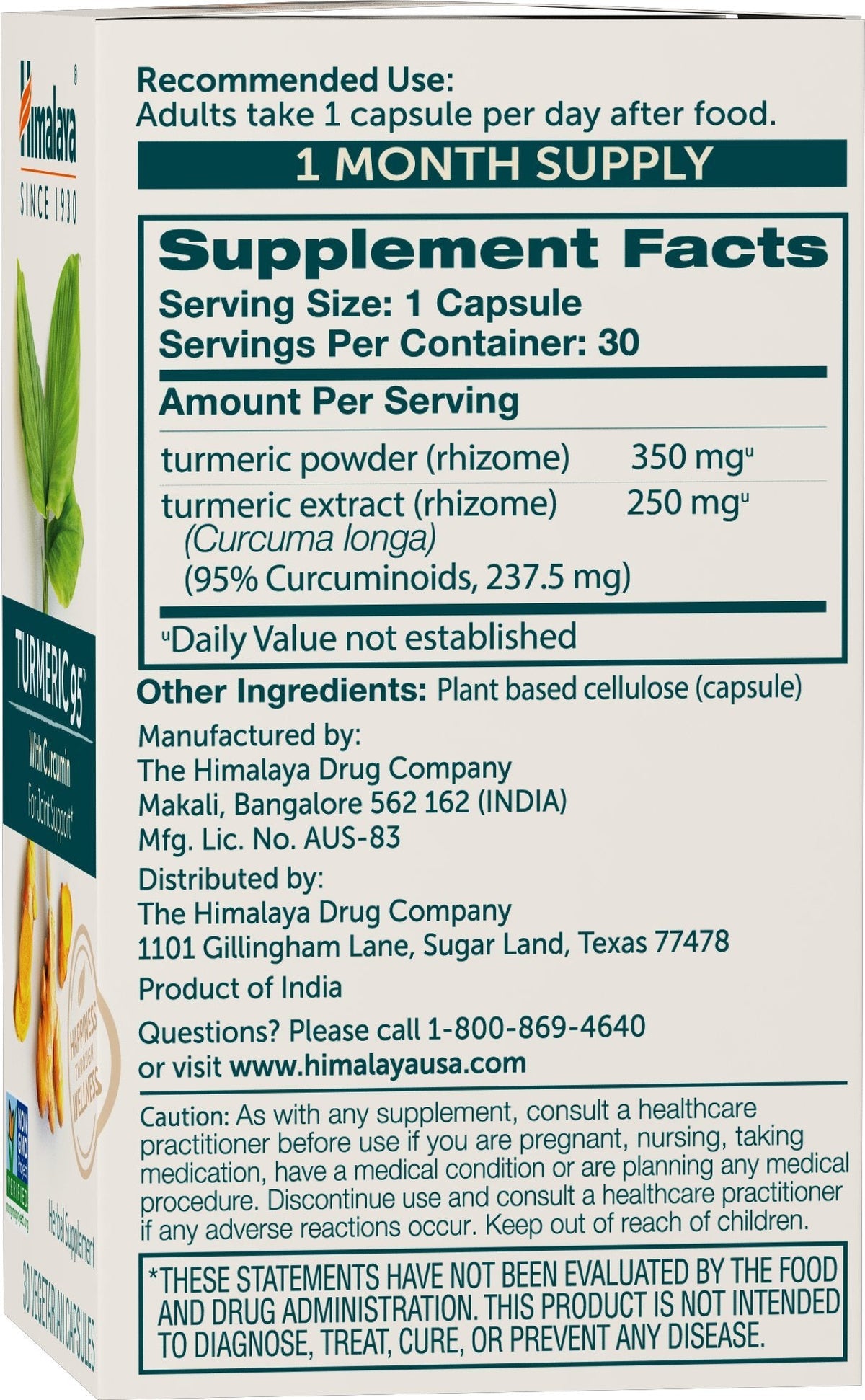 Himalaya Turmeric 95 – 600 mg، 30 كبسولة | دعم المفاصل، 95% كركمينويد