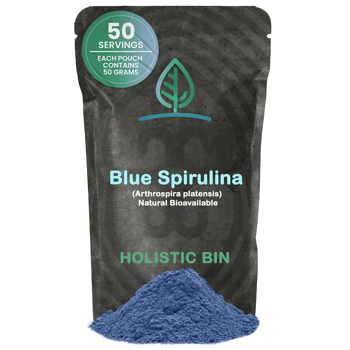 مسحوق سبيرولينا الأزرق من HOLISTIC BIN - مكمل الطحالب الأزرق والأخضر العضوي، 50 جم، بروتين ونباتي مغذٍ