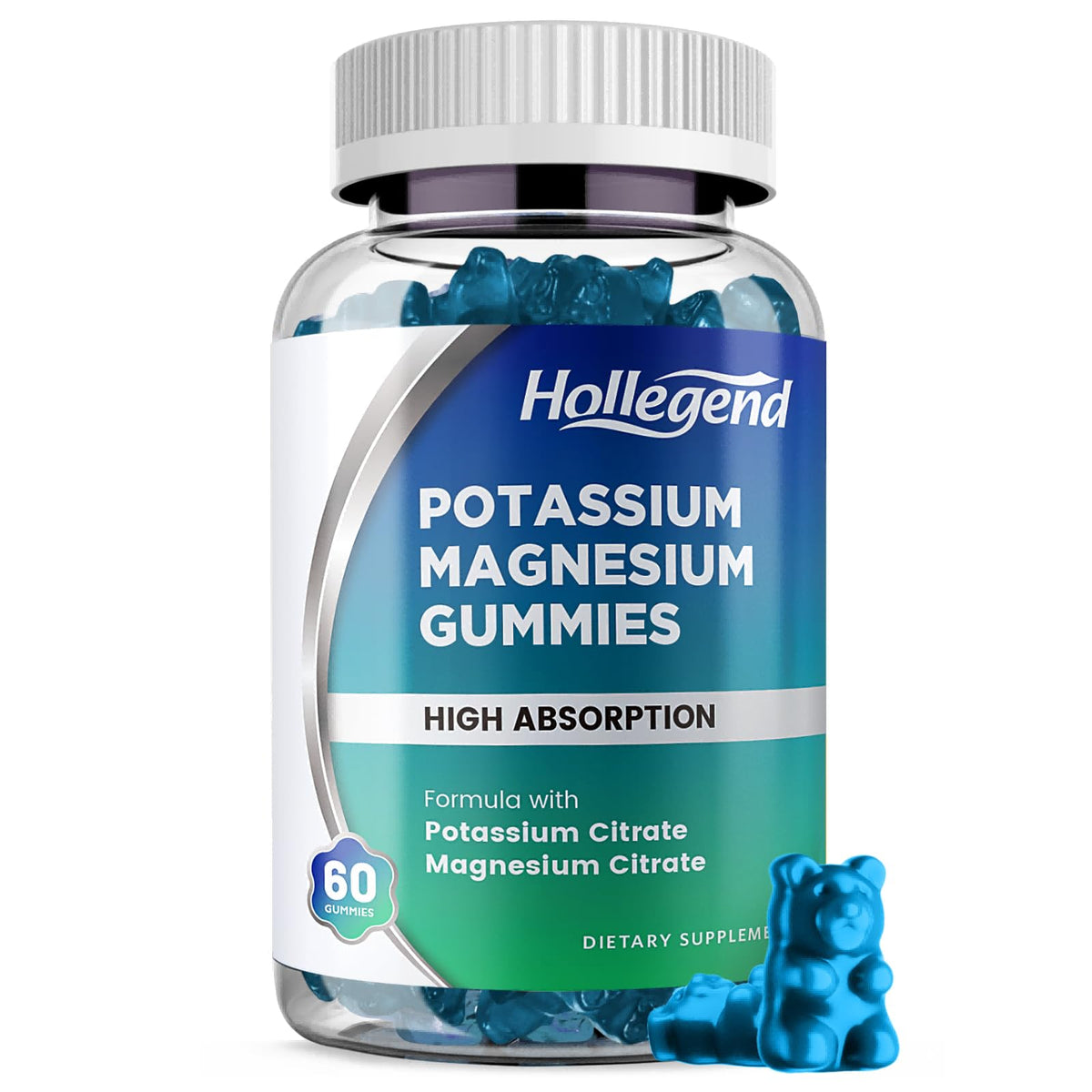HOLLEGEND Potassium Magnesium Gummies | High Absorption Potassium Citrate 99mg & Magnesium Citrate 180mg β 60 Count