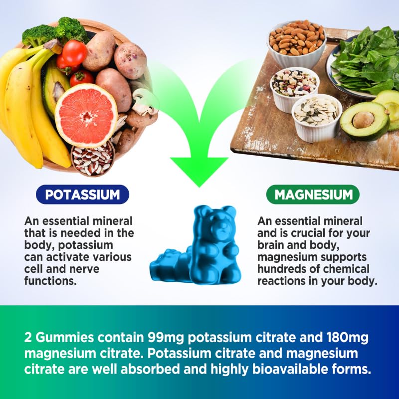 HOLLEGEND Potassium Magnesium Gummies | High Absorption Potassium Citrate 99mg & Magnesium Citrate 180mg β 60 Count