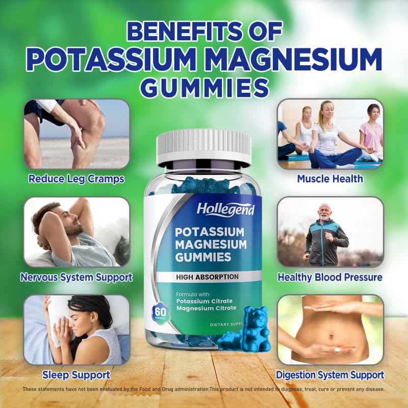 HOLLEGEND Potassium Magnesium Gummies | High Absorption Potassium Citrate 99mg & Magnesium Citrate 180mg β 60 Count