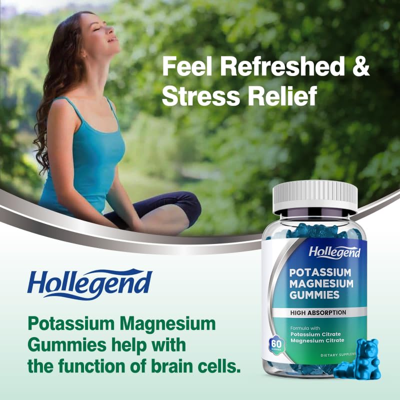 HOLLEGEND Potassium Magnesium Gummies | High Absorption Potassium Citrate 99mg & Magnesium Citrate 180mg β 60 Count