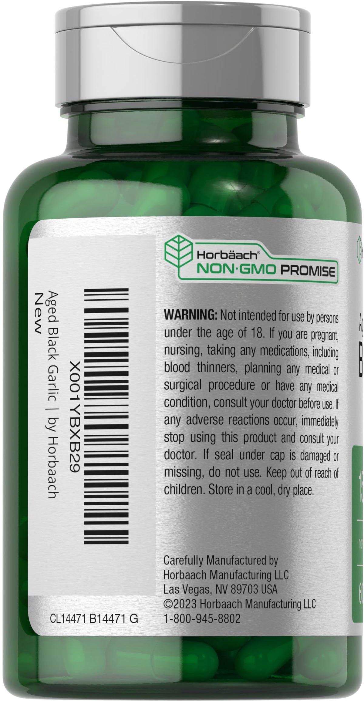 Horbäach Aged Garlic Extract Capsules 1500mg | 60 Count | Fermented Supplement | Non-GMO, Gluten Free