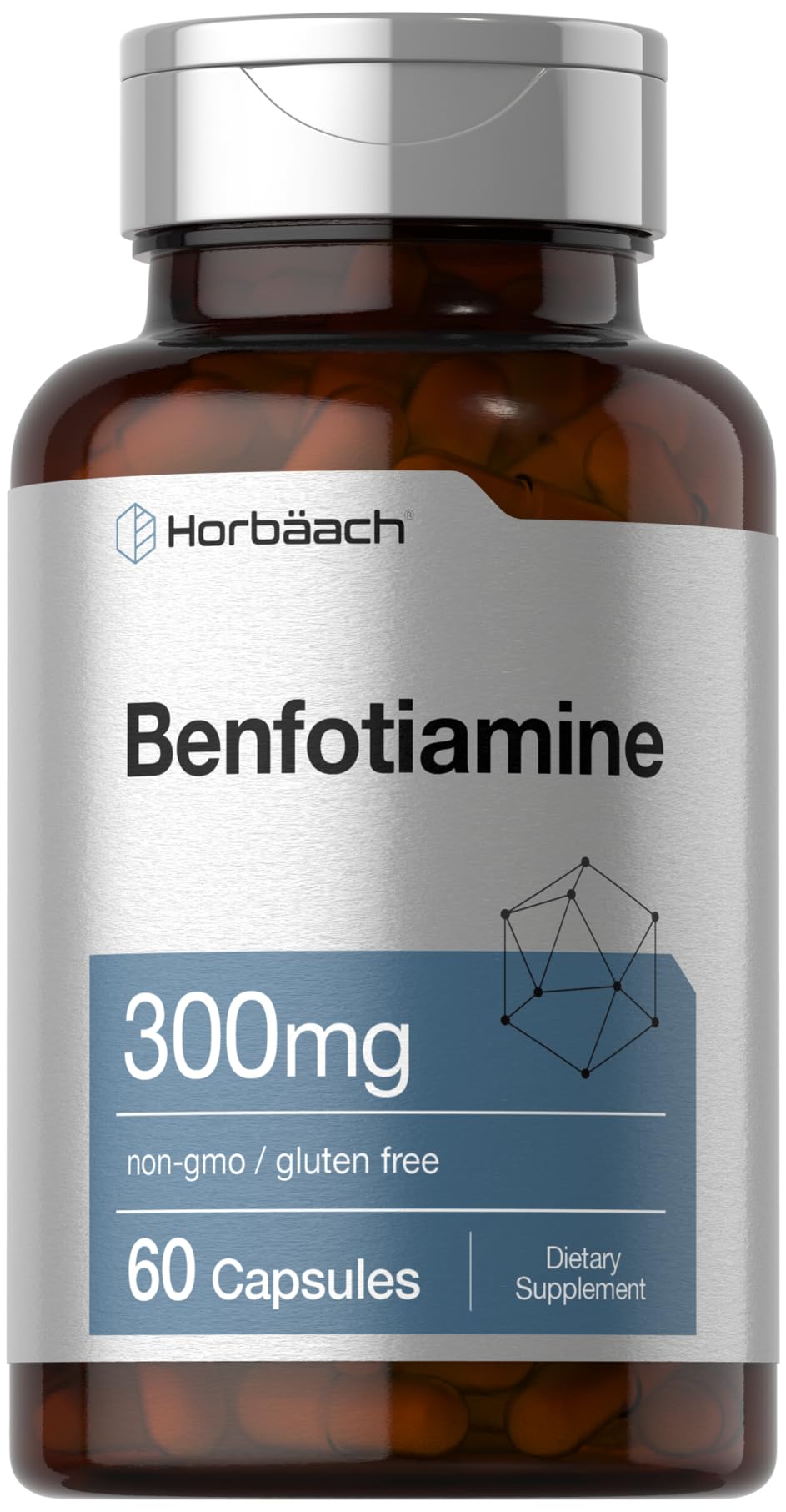 Horbaach Benfotiamine 300mg | 60 كبسولة | فيتامين ب1 ثيامين | مكمل غير معدل وراثيًا وخالٍ من الغلوتين