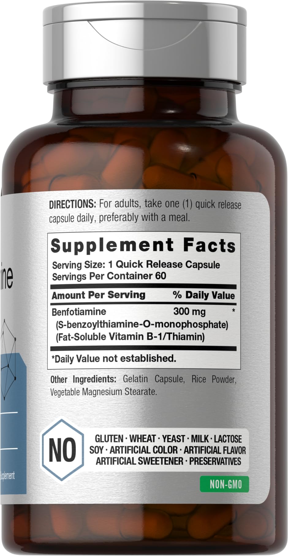 Horbaach Benfotiamine 300mg | 60 كبسولة | فيتامين ب1 ثيامين | مكمل غير معدل وراثيًا وخالٍ من الغلوتين