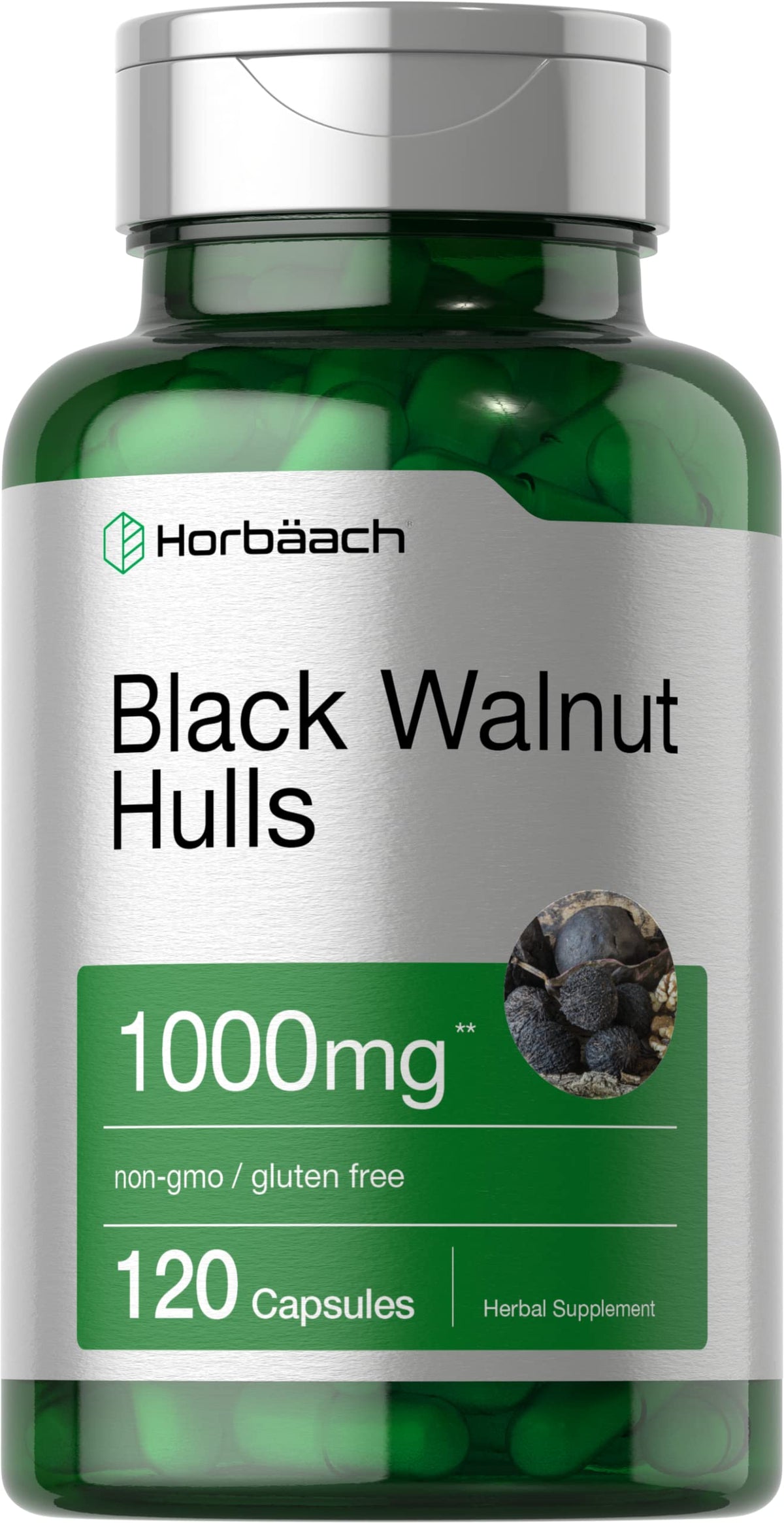 Horbaach Black Walnut Hulls Capsules | 1000 mg | 120 Count | Herbal Supplement | Non-GMO & Gluten Free