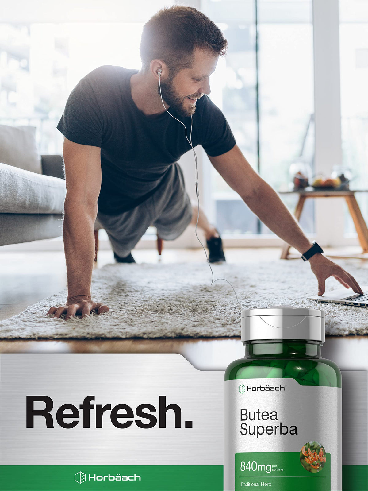 Horbäach Butea Superba Root 840mg | 90 كبسولة | أداء الذكور | غير معدلة وراثيًا، خالي من الغلوتين