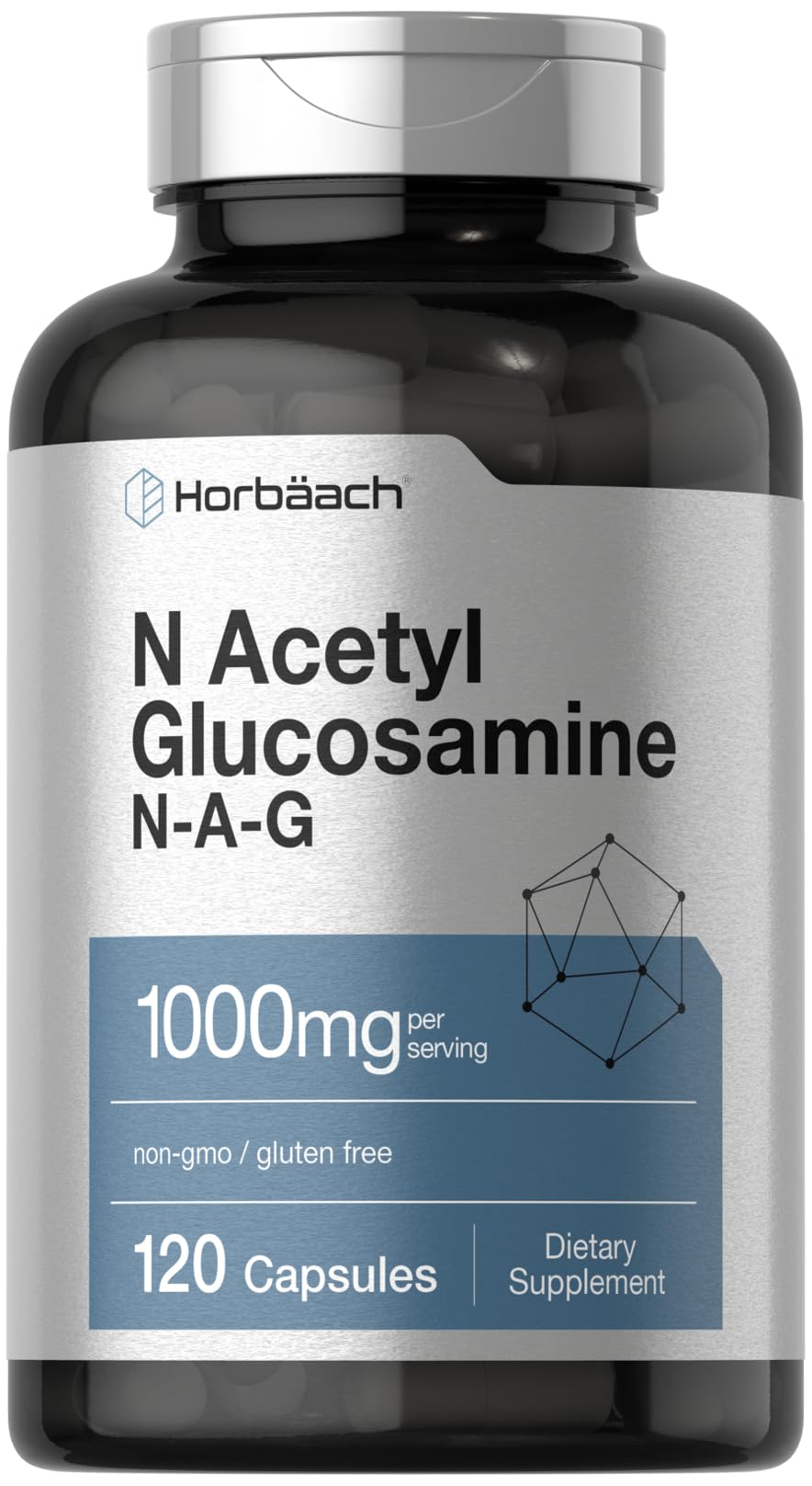 Horbaach N-Acetyl Glucosamine 1000 mg - 120 كبسولة | مكمل NAG - غير معدل وراثيًا وخالٍ من الغلوتين