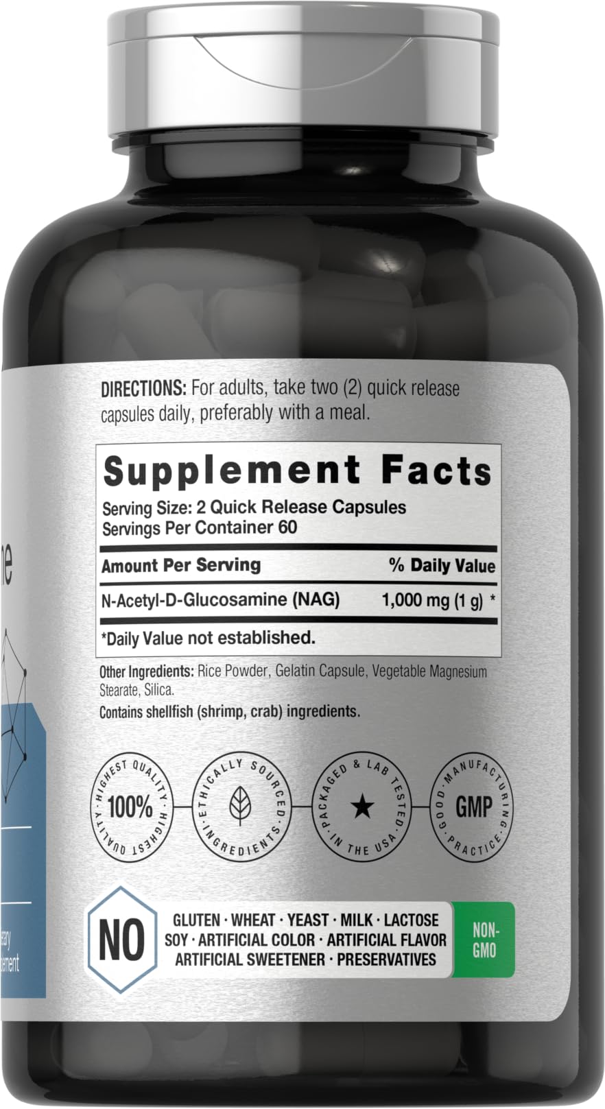 Horbaach N-Acetyl Glucosamine 1000 mg - 120 كبسولة | مكمل NAG - غير معدل وراثيًا وخالٍ من الغلوتين