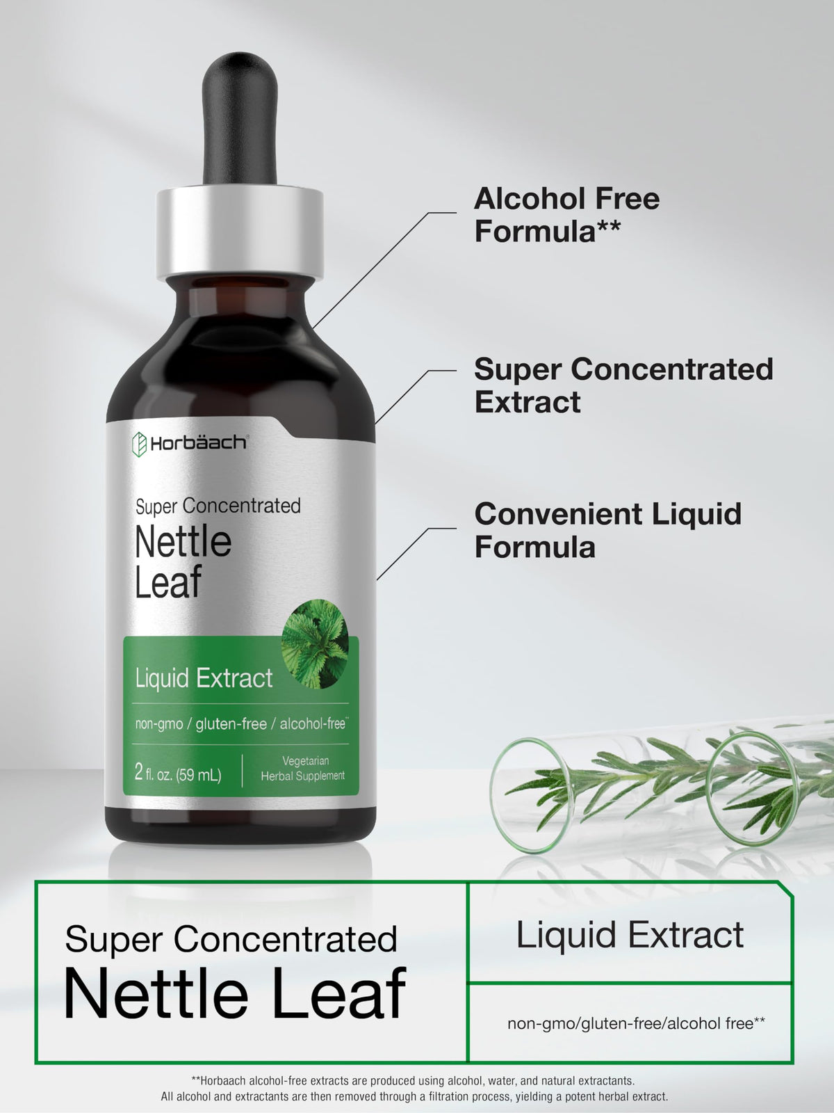 Horbäach Nettle Leaf Extract Drops – 2 oz, Alcohol-Free, Non-GMO