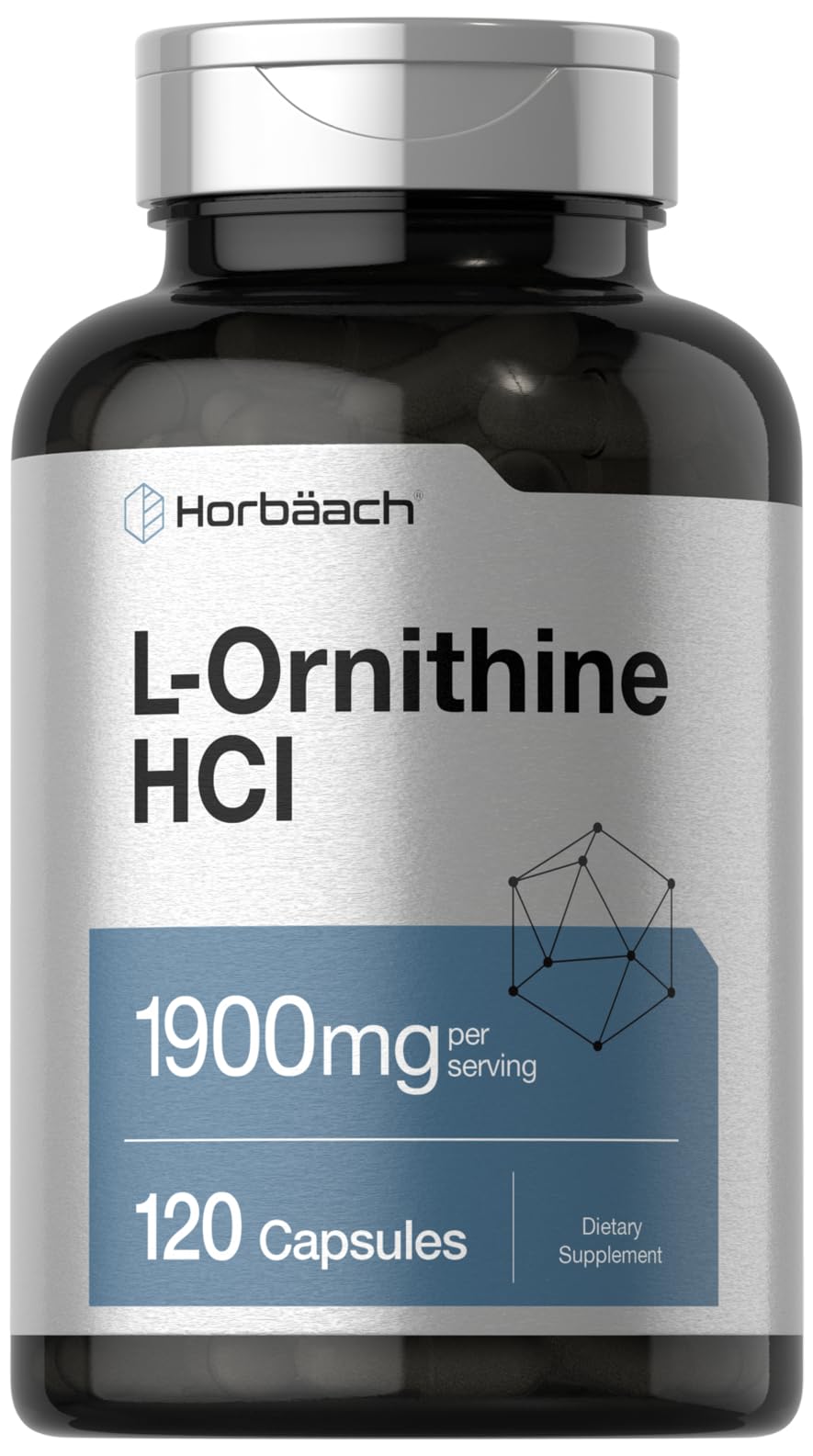 Horbäach L-Ornithine HCl 1900 ملجم | 120 كبسولة | غير معدل وراثيًا وخالٍ من الجلوتين
