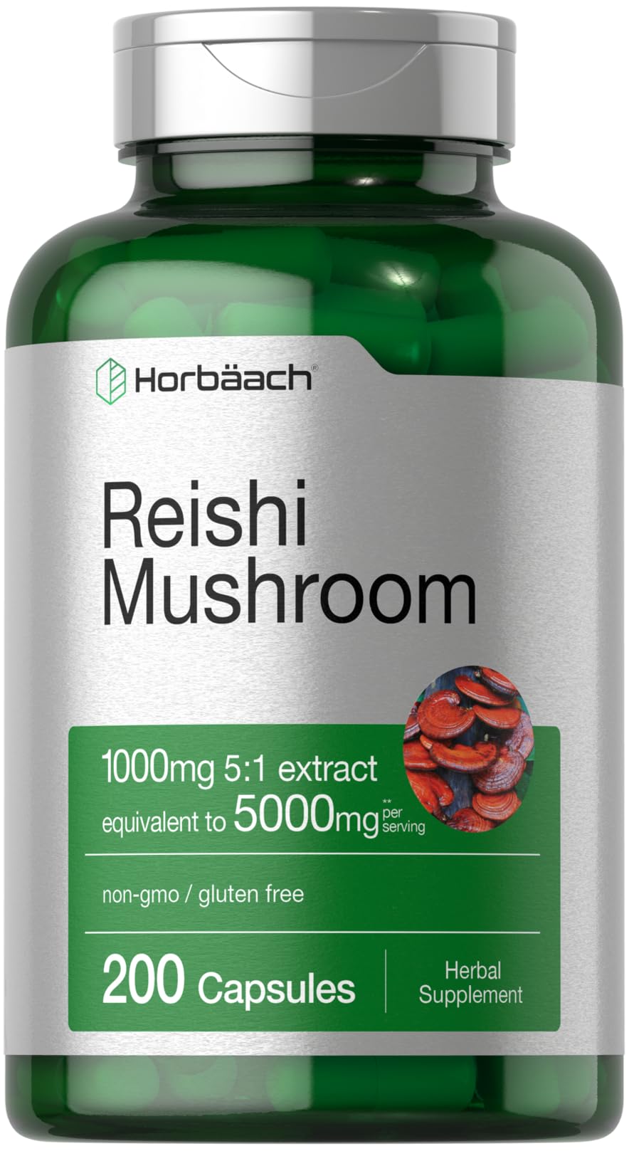 HorbΓ€ach Reishi Mushroom Capsules | 200 Count | Non-GMO and Gluten Free Extract Supplement