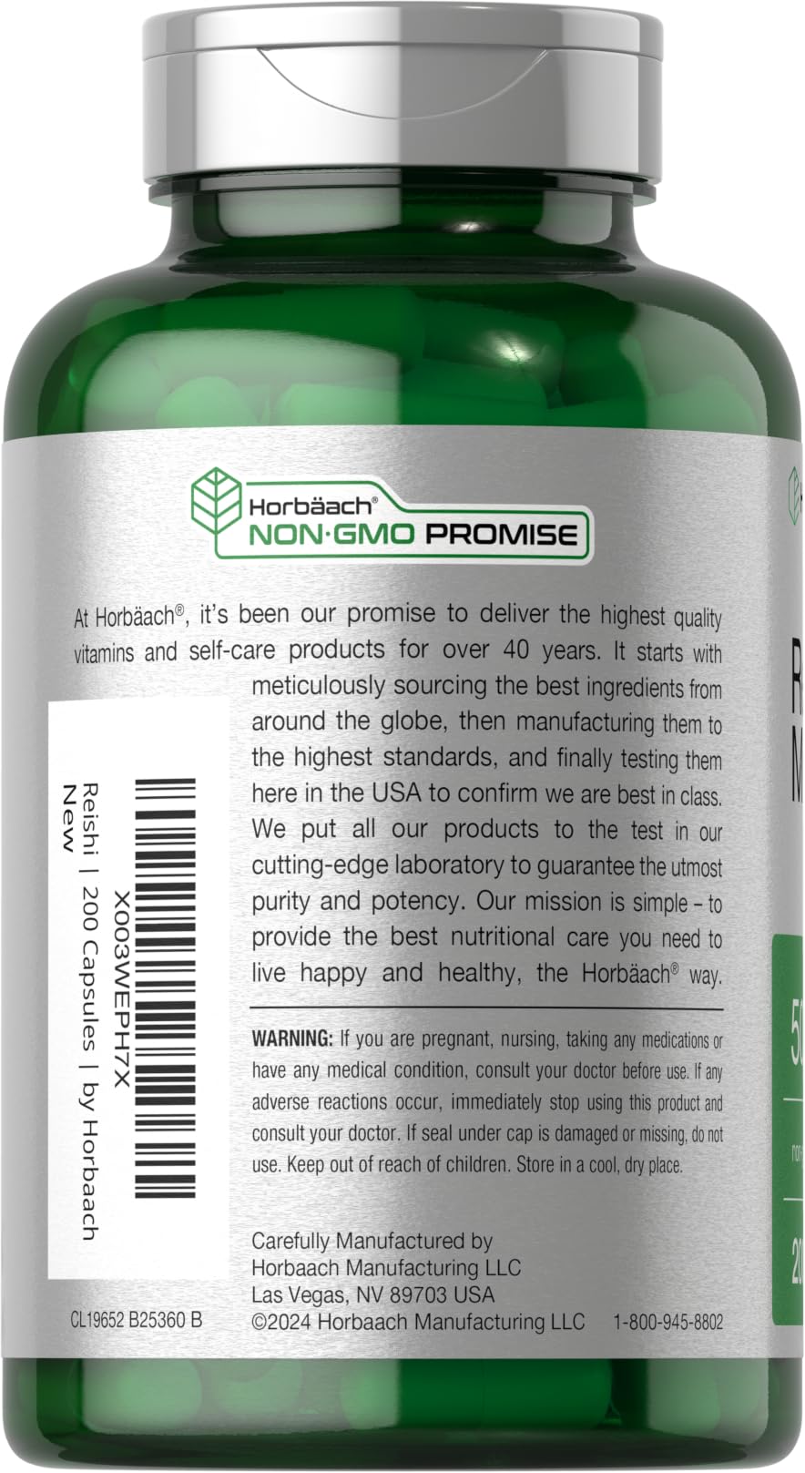 HorbΓ€ach Reishi Mushroom Capsules | 200 Count | Non-GMO and Gluten Free Extract Supplement