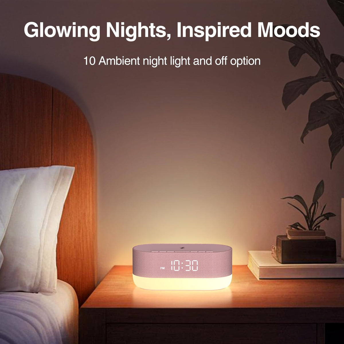 HOUSBAY Sound Machine with Alarm Clock β Dual HiFi Speakers, 21 Sounds, 10W Wireless Charger