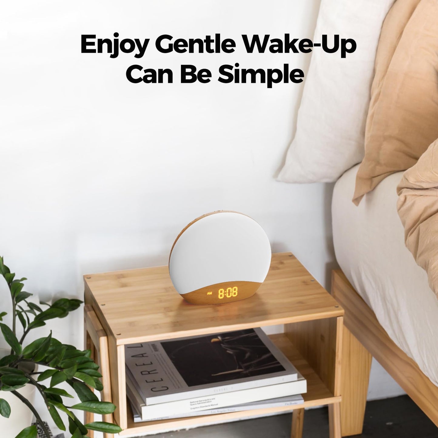 HOUSBAY Sunrise Alarm Clock & White Noise Machine – Gentle Wake, 26 Sounds, 300 Lux Night Light