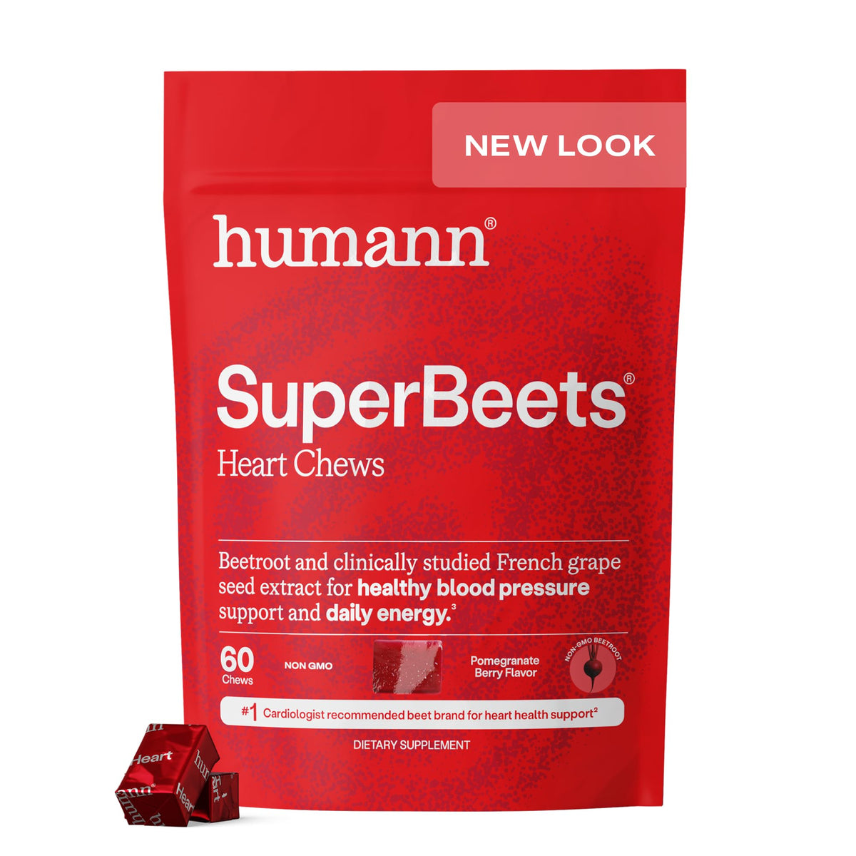 Humann SuperBeets Heart Chews β Nitric Oxide & Blood Pressure Support, Pomegranate Berry Flavor, 60 Count