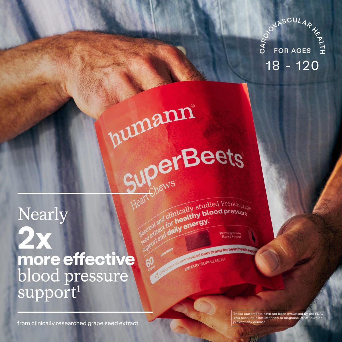 Humann SuperBeets Heart Chews β Nitric Oxide & Blood Pressure Support, Pomegranate Berry Flavor, 60 Count