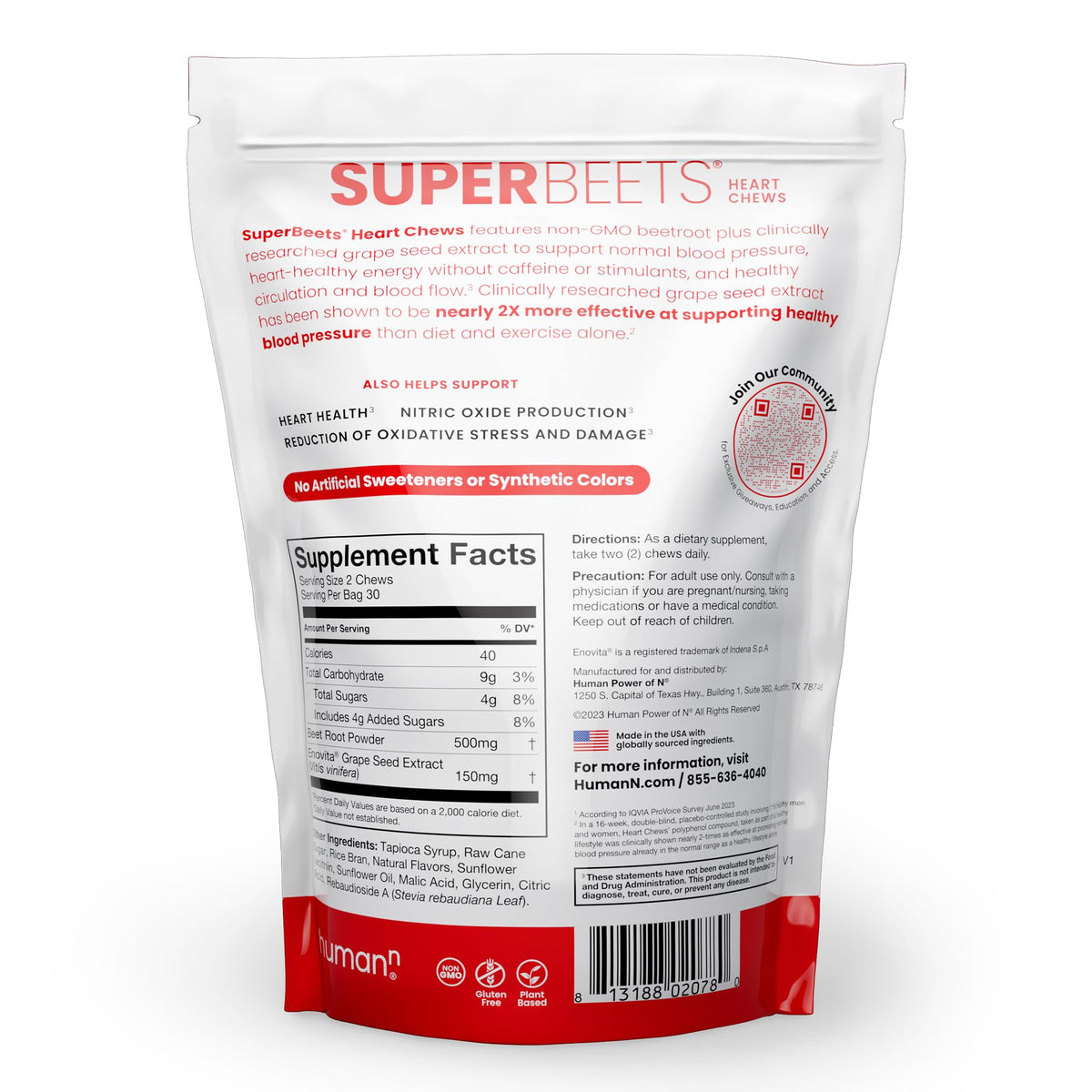 مكمل Humann SuperBeets للمضغ لدعم صحة القلب - دعم أكسيد النيتريك وضغط الدم