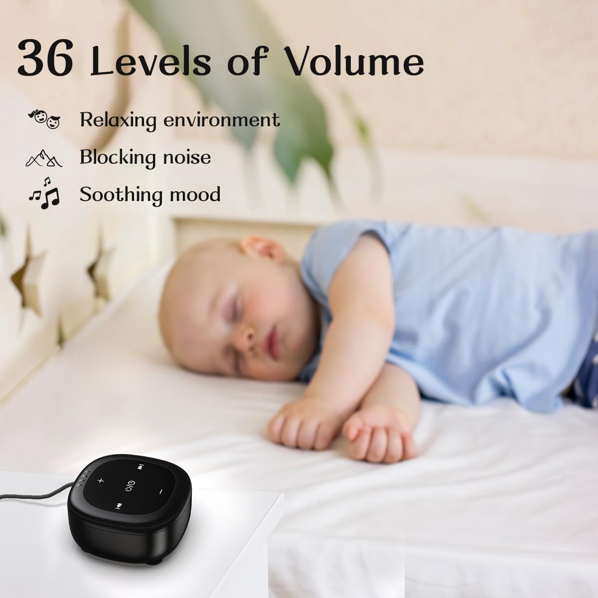 Hushing - Generatore di rumore bianco – 30 suoni, 36 livelli di volume, 4 timer, memoria