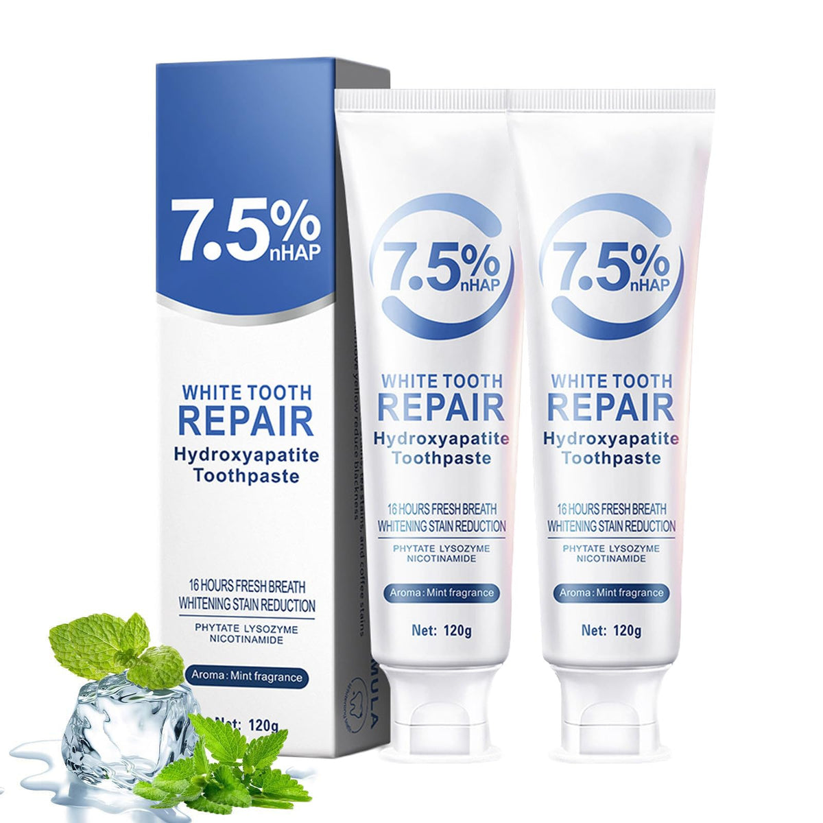 2-Pack Hydroxyapatite Toothpaste β Fluoride-Free, 7.5% Hydroxyapatite for Sensitive Teeth