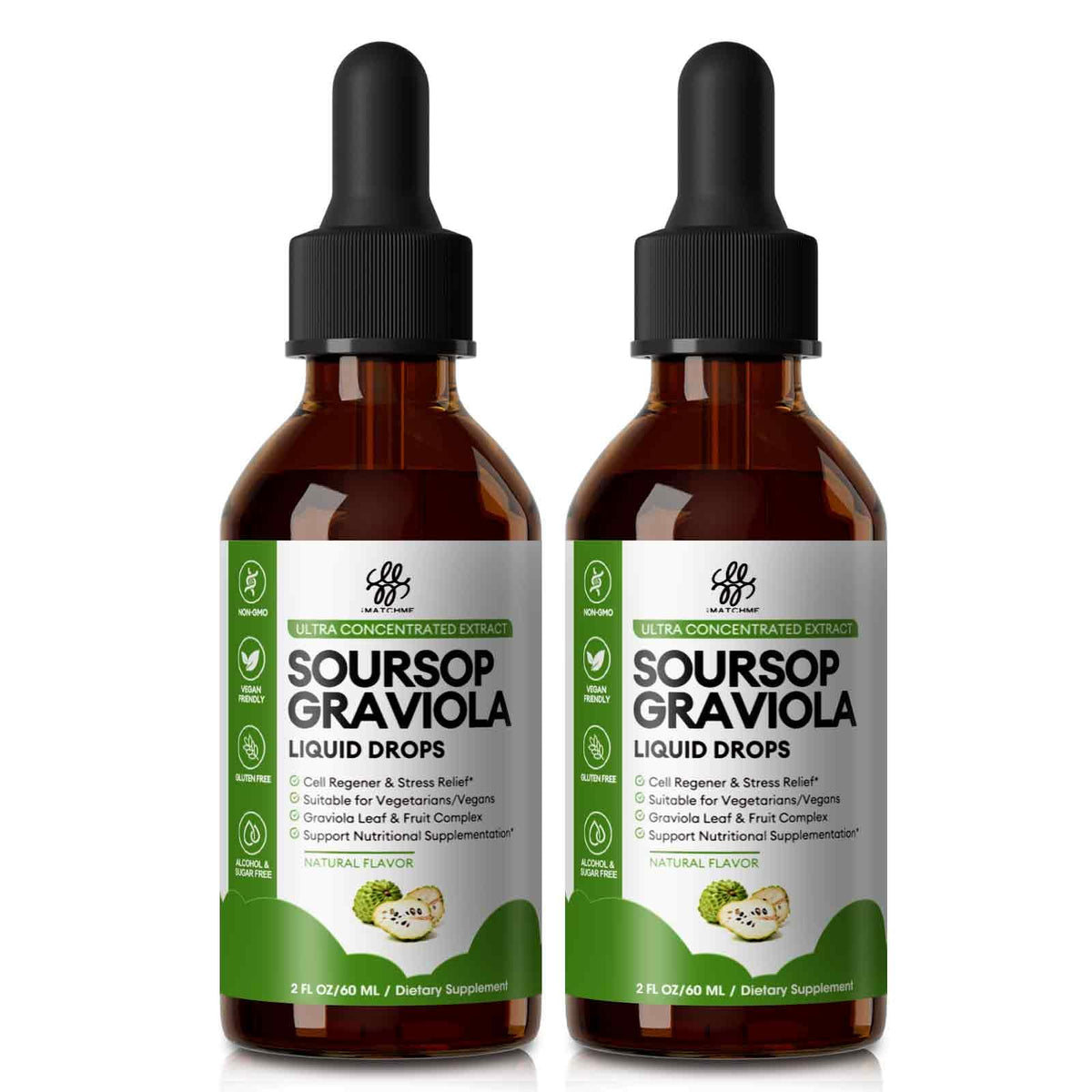 iMATCHME 2 Pack Soursop Graviola Liquid Drops β Immune & Gut Health Support
